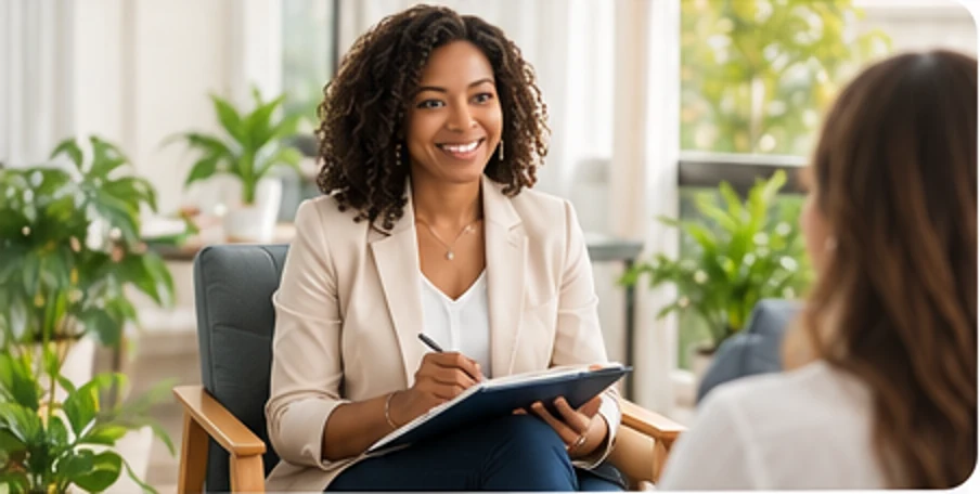 Counselor speaking with a client